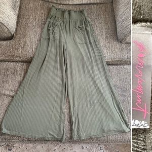 Free People Movement Blissed Out Ribbed Wide Leg Olive Green Pants- S